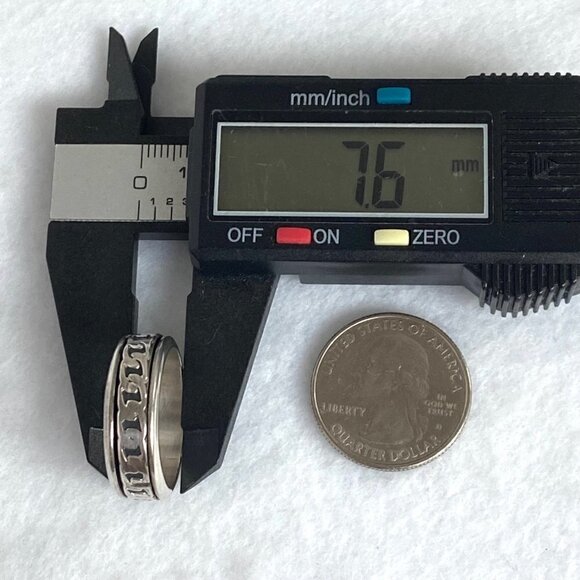 Sterling Silver 925 Mexico Curb Chain Pattern Spinner Band Ring Sz 9.5 - 9.75 - Picture 12 of 13